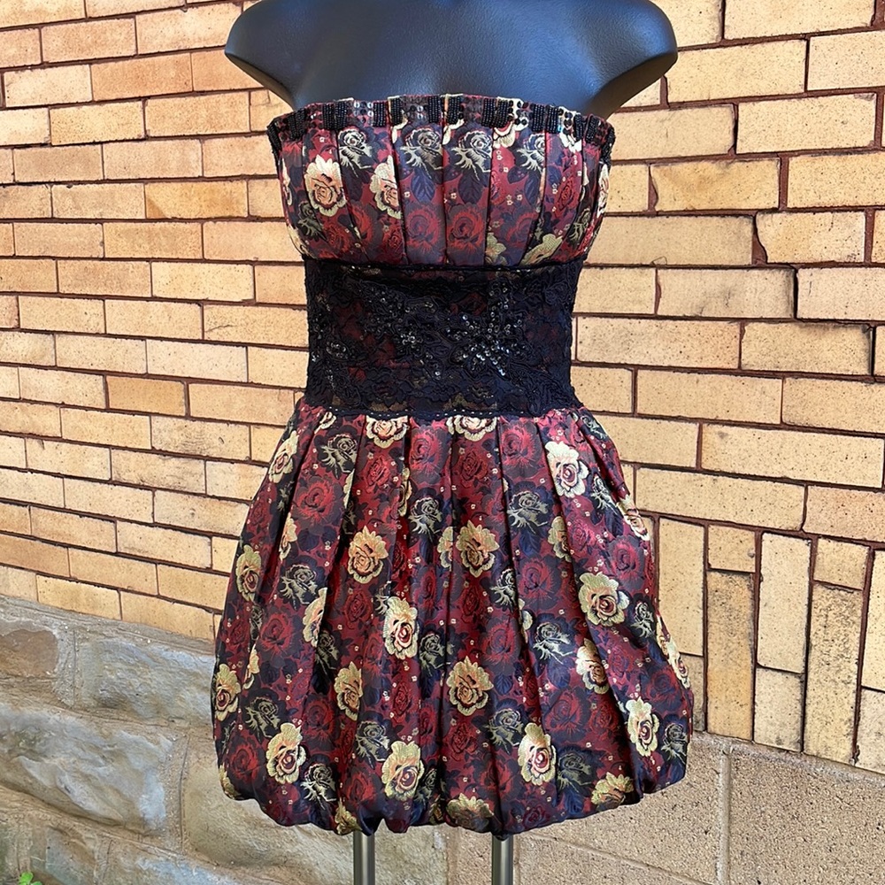 Y2k Bebe beaded lace brocade strapless bubble dress Size Extra Small